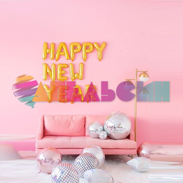Надпись из шаров Happy New Year золото FL16"/41см (Китай) 15143