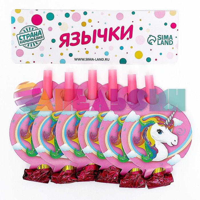 Язык-гудок Единорог 6шт/уп с карточкой 3785044