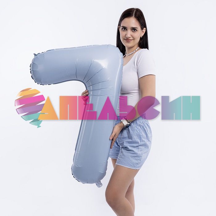 Шар цифра Голубой AG40"/102см Небесный макарунс 7 Slim (Россия) 941186