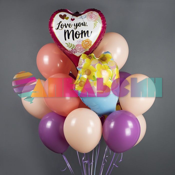 Шар 3D фигура Сердце I love you Mom FL24"/61см (Китай) 23469