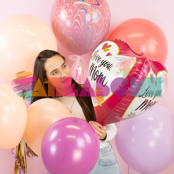 Шар 3D фигура Сердце I love you Mom FL24"/61см (Китай) 23469