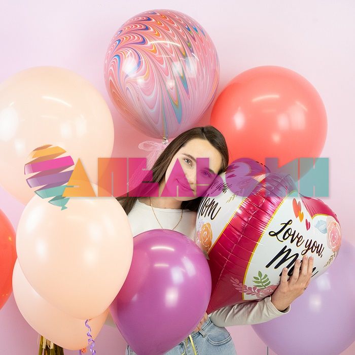 Шар 3D фигура Сердце I love you Mom FL24"/61см (Китай) 23469