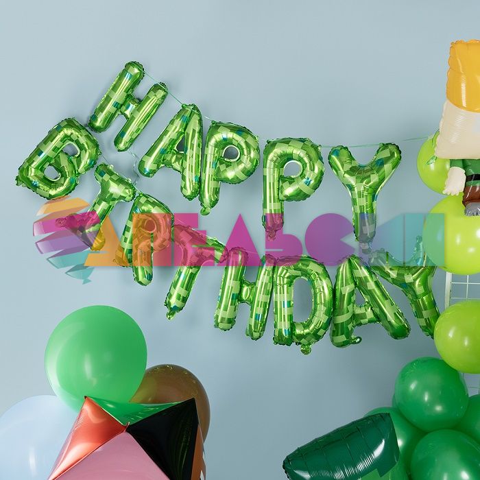 Надпись из шаров HAPPY BIRTHDAY Пиксели принт FL16"/41см (Китай) 26890