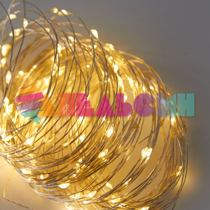 ЭГ нить 20м Белый теплый Роса 200led IP20 USB с таймером и пультом 190132