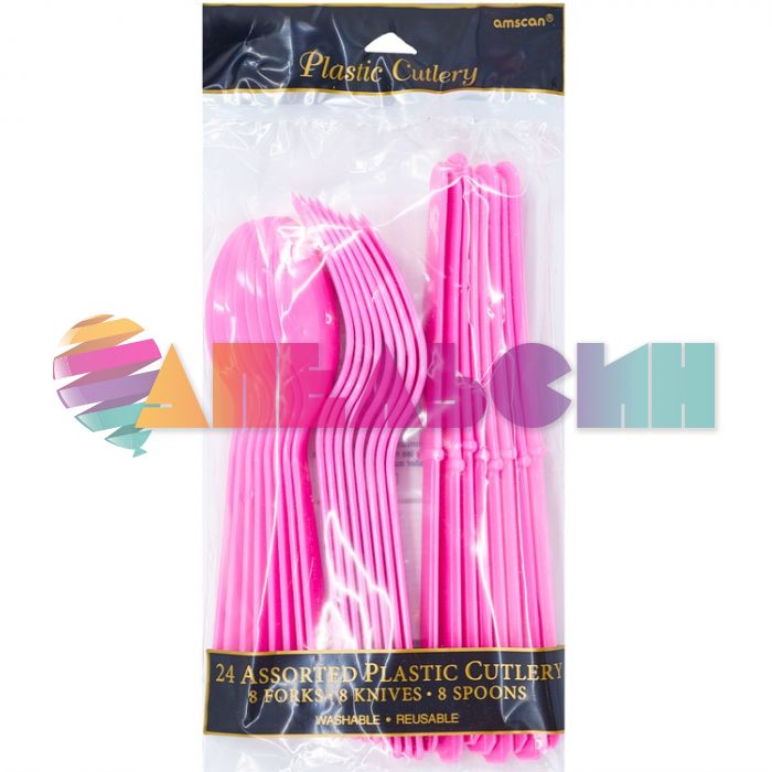 Набор приборов Розовый фуксия Bright Pink 24шт/уп пластик 1502-0905