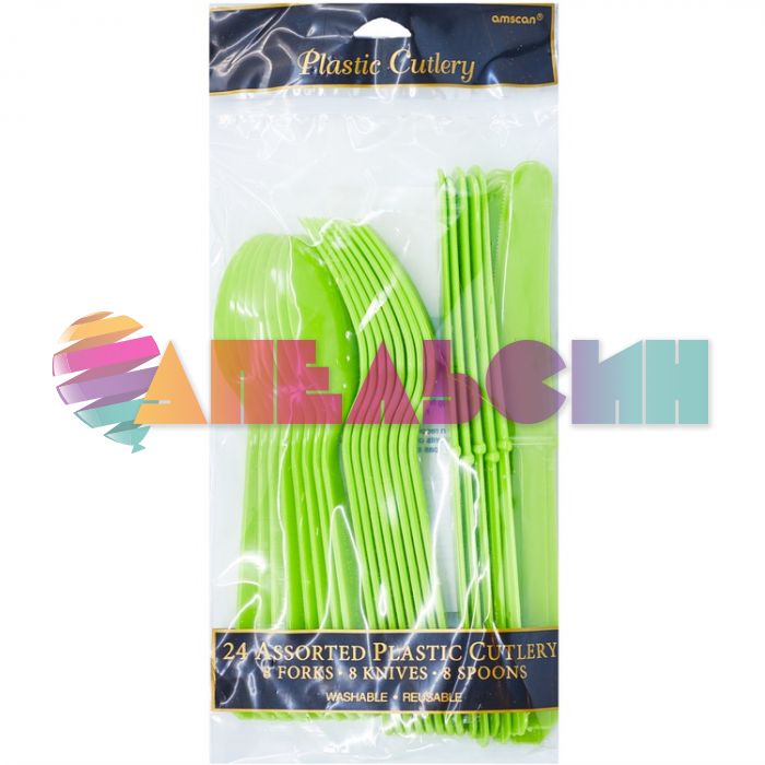 Набор приборов Зеленый светлый Kiwi Green 24шт/уп пластик 1502-0904