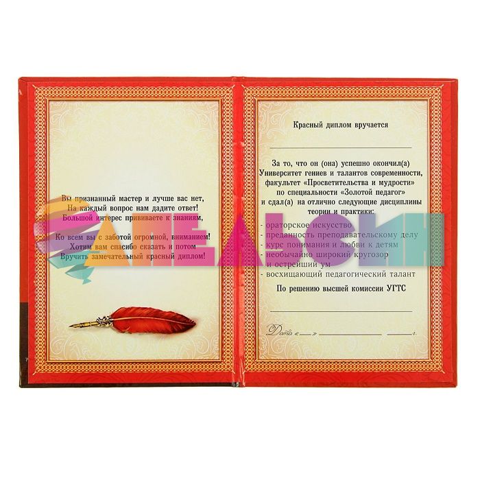 Диплом Блестящий преподаватель 11х16см папка 2003171