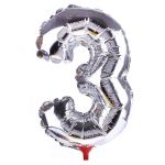 Шар цифра Серебро L16"/41см 3 (Китай) с розеткой 319468-РАСПРОДАЖА