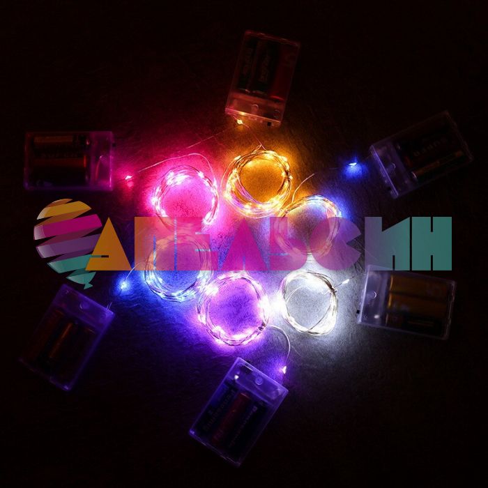 Светодиодная нить 3м Мульти 30 LED на батарейках 512010