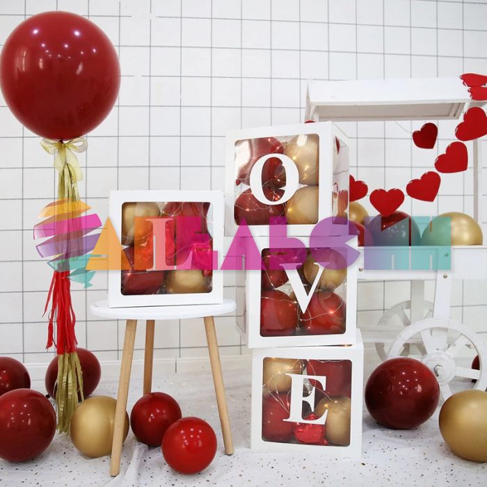 Коробка Блок Белый LOVE 4шт/уп для шаров 617656