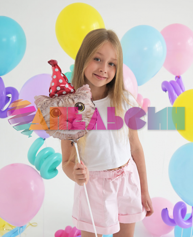 Мини голова Кот Сибирский в колпачке FL18"/46см с клапаном (Китай) 1206-1778