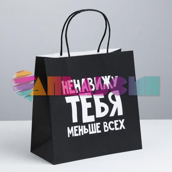Пакет Ненавижу тебя меньше всех 22х22х11смм крафт 3907841