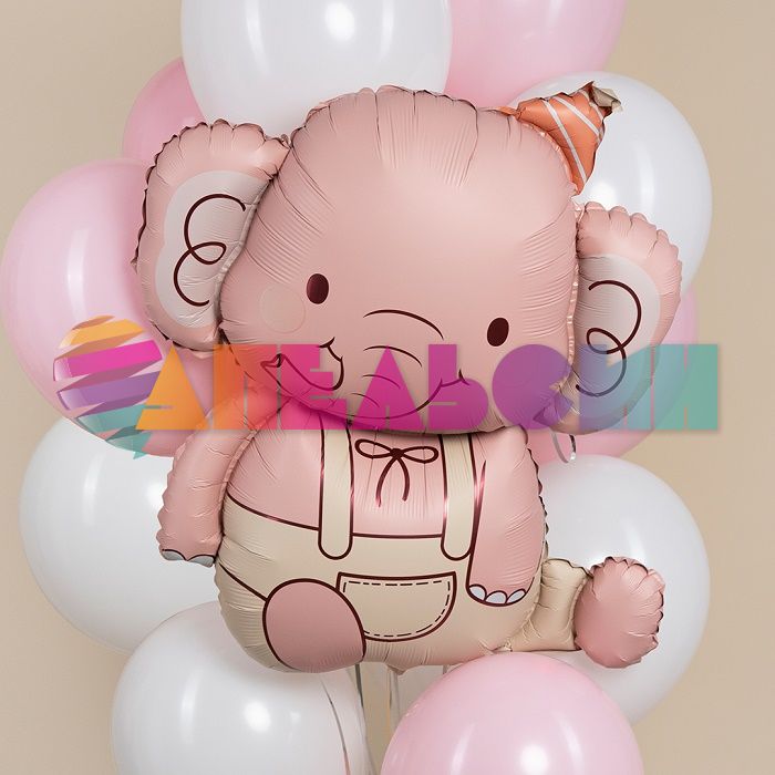 Шар фигура Слоник в колпачке розовый FL35"/89см (Китай) 29299