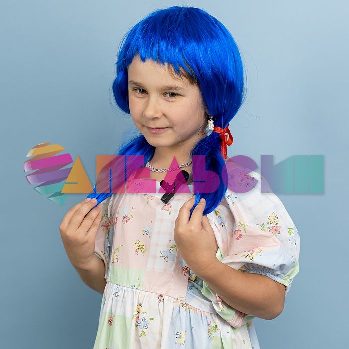 Парик Синий Маринетт хвостики 40см 6233307