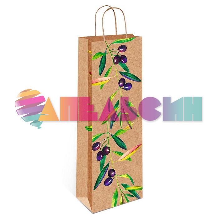 Пакет для бутылки Оливковая ветвь 36х12х8см крафт 0398.440-СТОК