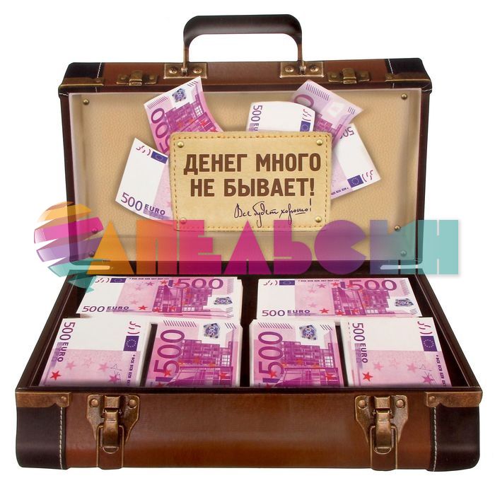 Открытка Денег много не бывает Чемодан с деньгами 28х30см 1147062
