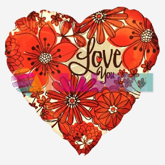Шар фольга Love You Цветы A18"/46см сердце (США) 23257