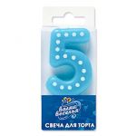 Свеча для торта Голубой в белый горох 5 4,3см 803155