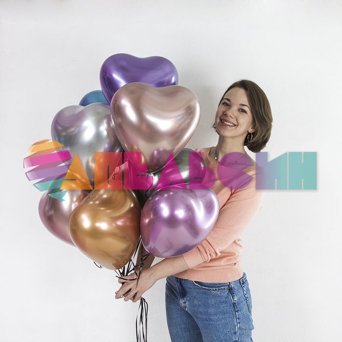 Шар сердце хром Синий О12"/30см 50шт/уп (Турция) 828003