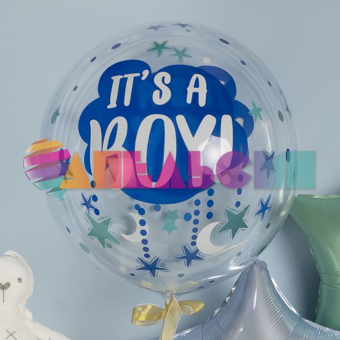 Шар сфера It`s a boy на прозрачном FL18"/46см (Китай) 518009