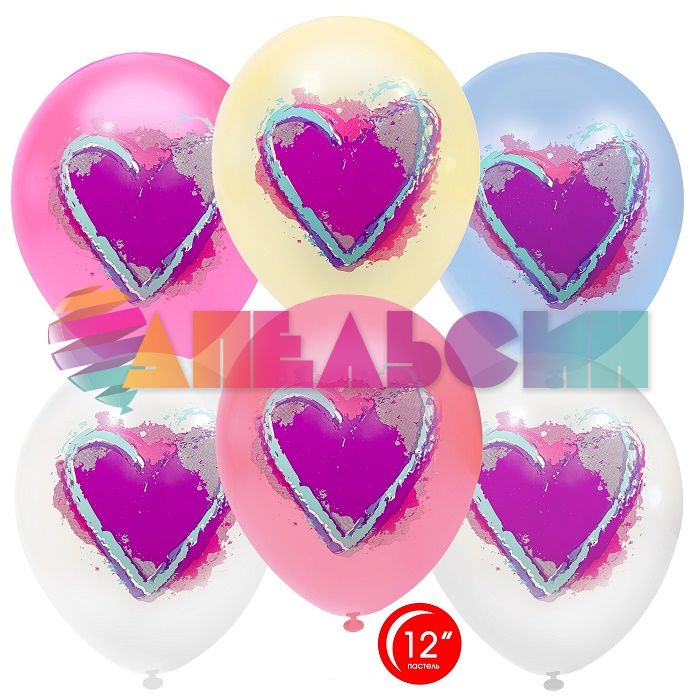 Шар латекс Сердца граффити макарунс 12"/30см 25шт/уп (Турция) 812135-25