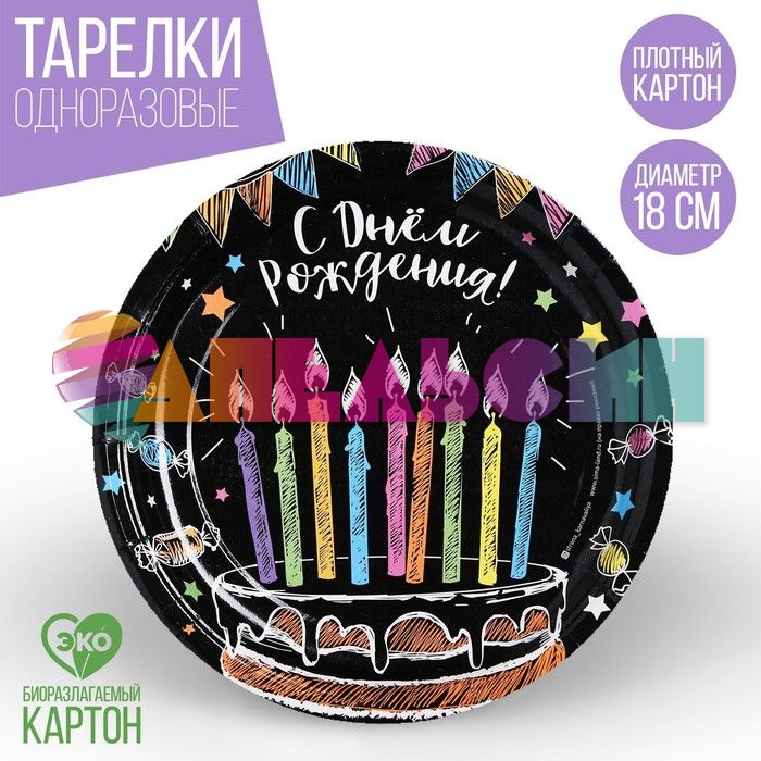 Тарелка С ДР Свечи мелованные 18см 10шт/уп картон 2844445