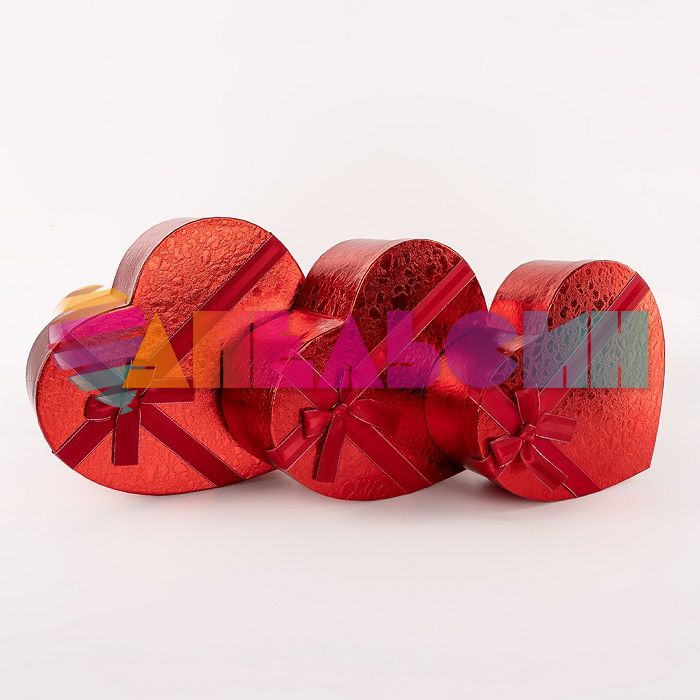 Набор коробок 3в1 Красный металлик с бантом 27x31x13см сердце 504079