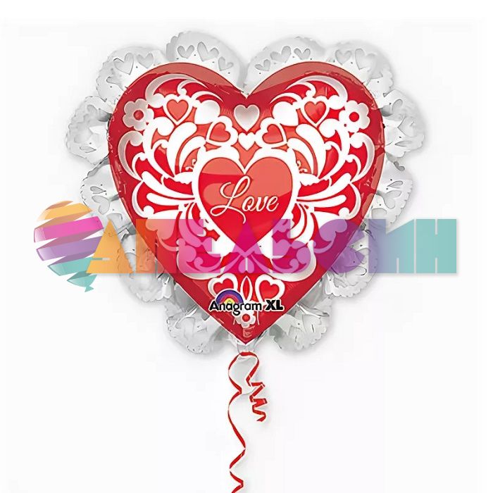 Шар фольга Love You кружево A23"/28см (США) сердце 1203-0493