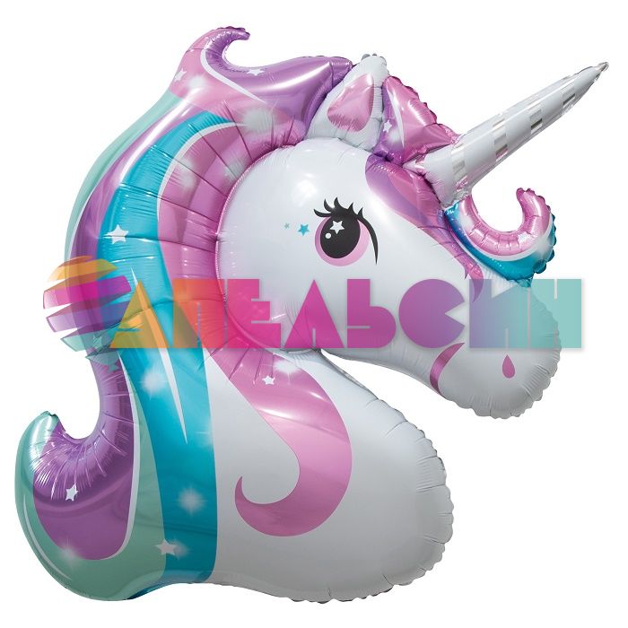 Шар голова Единорог звездный FL45"/114см (Китай) R579