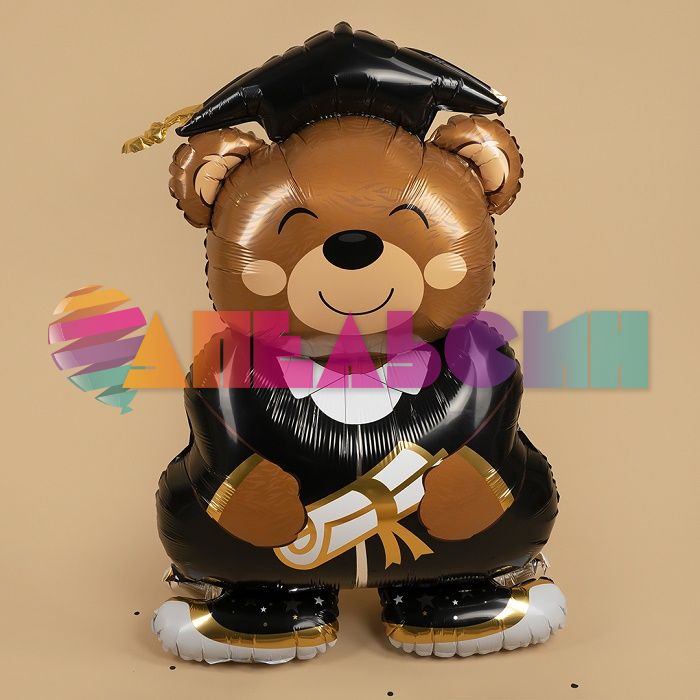 Шар ХОД Мишка выпускник FL58"/147см на подставке (Китай) воздух 24576