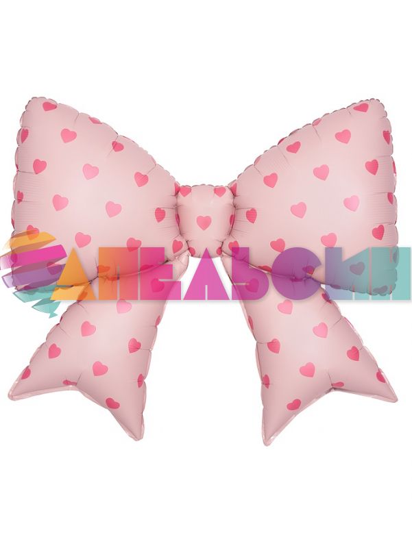 Шар фигура Бант розовый малиновые сердечки FL38"/97см (Китай) 27782
