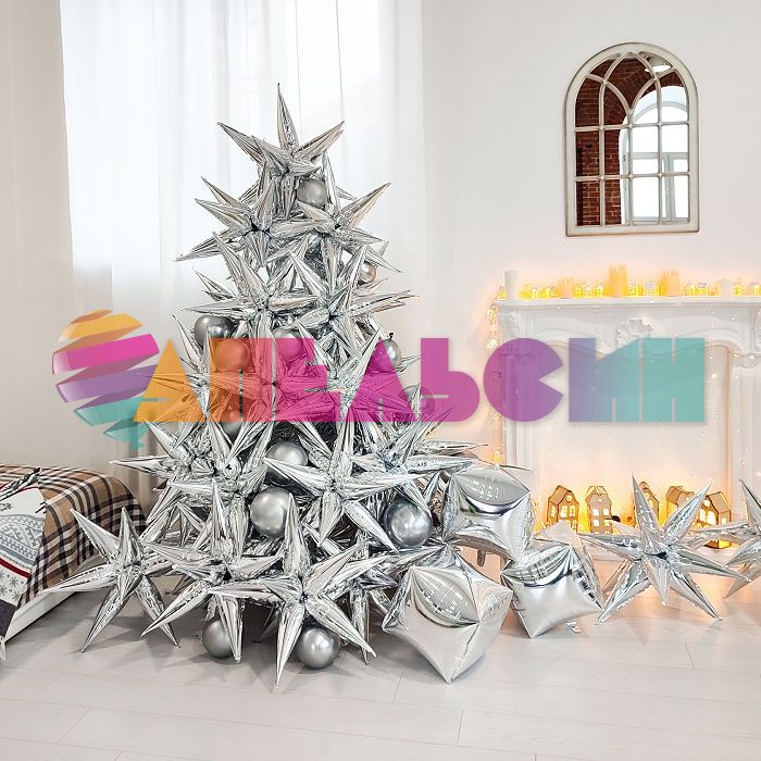 Шар звезда Серебро AG26"/66см 12 элементов (Россия) 222193
