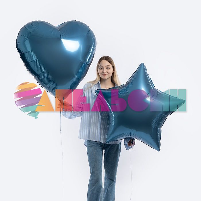 Шар сердце Синий AG36"/91см Сизый Бохо (Россия) 940899