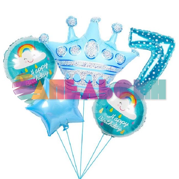 Шар цифра Синий FL40"/102см звезды 7 (Китай) NMB7/BLUE/V