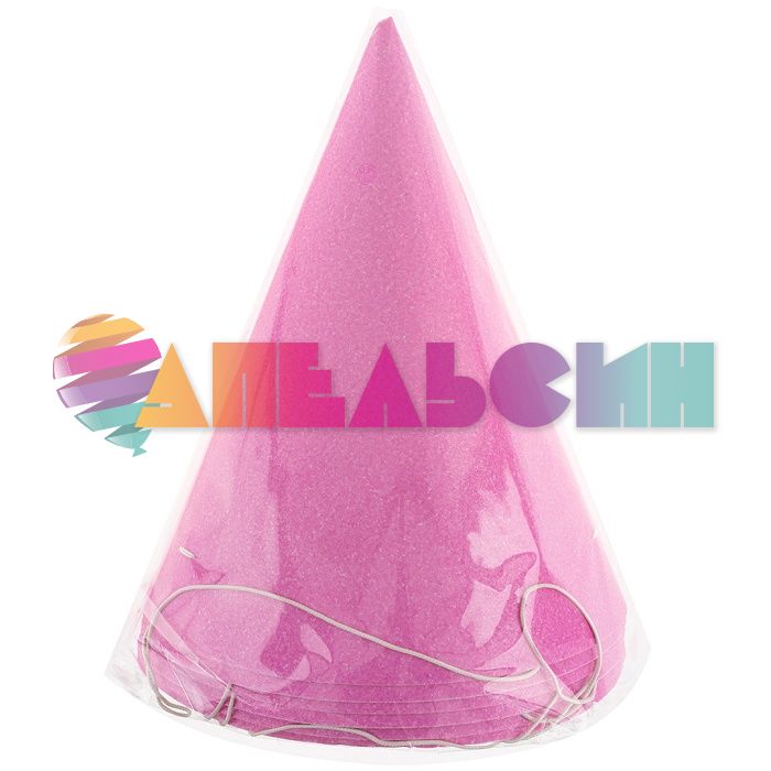 Колпак Розовый яркий с блестками 6шт/уп самосборный картон 6233063