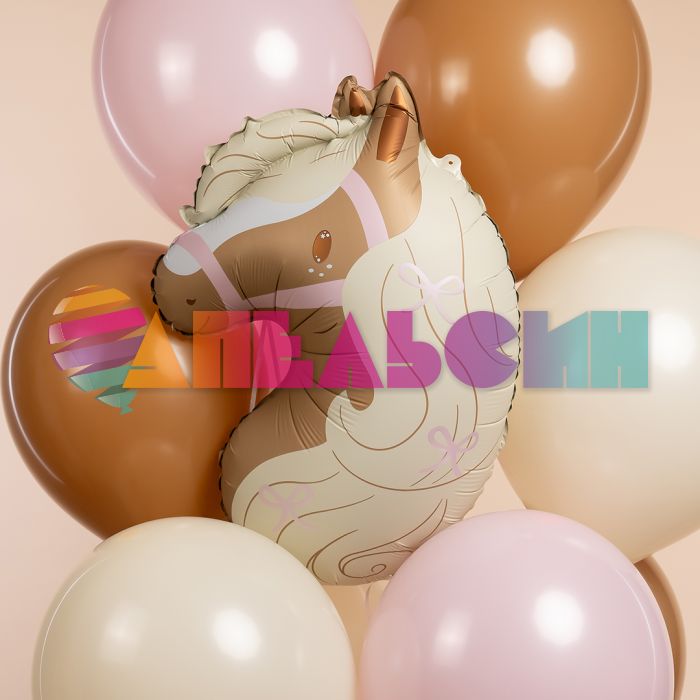 Шар голова Лошадка Пони с бантиками FL23"/58см (Китай) 27196
