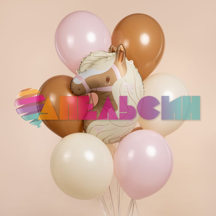 Шар голова Лошадка Пони с бантиками FL23"/58см (Китай) 27196