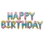 Надпись из шаров HAPPY BIRTHDAY радуга нежная FL16"/41см (Китай) 17360
