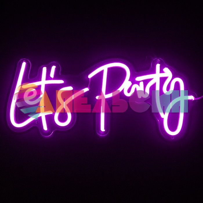 Надпись Let`s Party розовый 19х43см USB регулятор яркости 512106