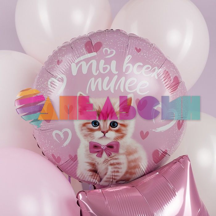 Шар фольга Ты милее всех котенок FL18"/46см (Китай) круг 13485