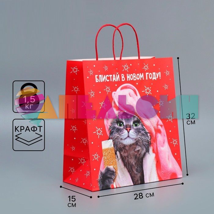 Пакет Блистай в НГ 28х32х15см крафт 9524142