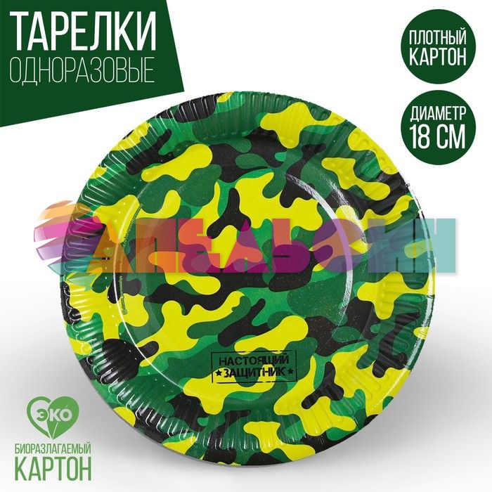 Тарелка Камуфляж Настоящий Защитник 18см 10шт/уп картон 3421659