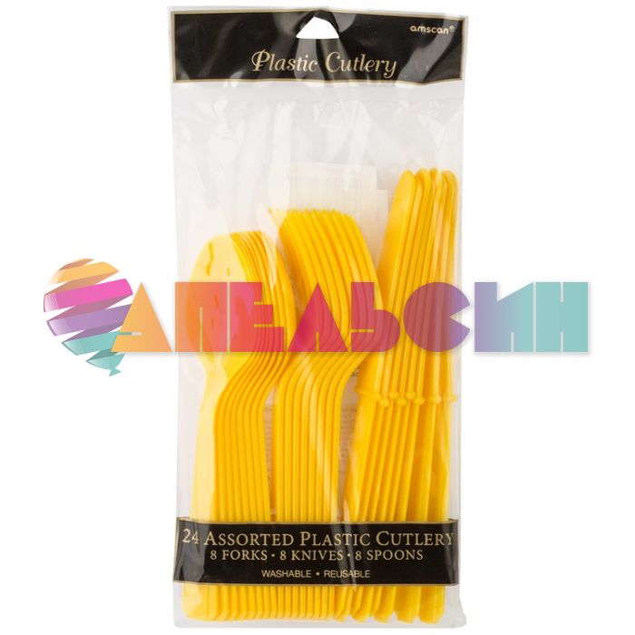 Набор приборов Желтый Yellow Sunshine 24шт/уп пластик 1502-1084