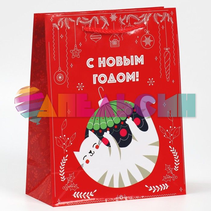 Пакет С НГ Котейка с шаром 18х23х8см глянец 7697943