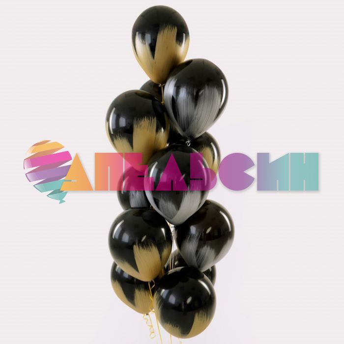 Шар латекс Браш серебро на черном 12"/30см 10шт/уп (Турция) 8122151-10