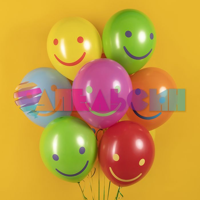 Шар латекс Смайлы ассорти 12"/30см 25шт/уп (Китай) 512-046