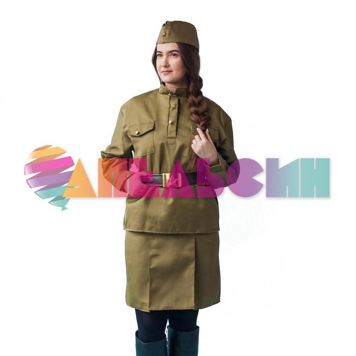 Костюм Солдаточка 4в1 (гимнастерка, пилотка, юбка, ремень) р/р 44-46 2409 2624573-ПРОКАТ