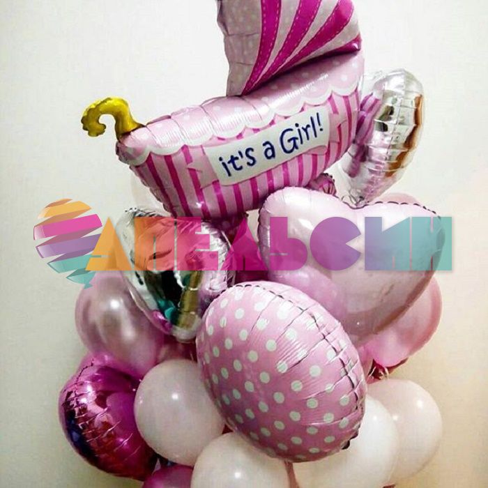 Шар фигура Коляска розовый It's a Girl F40"/102см (Испания) 901741