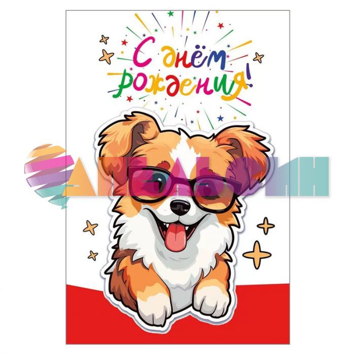 Открытка В ДР Корги в очках 12х18см 019.709