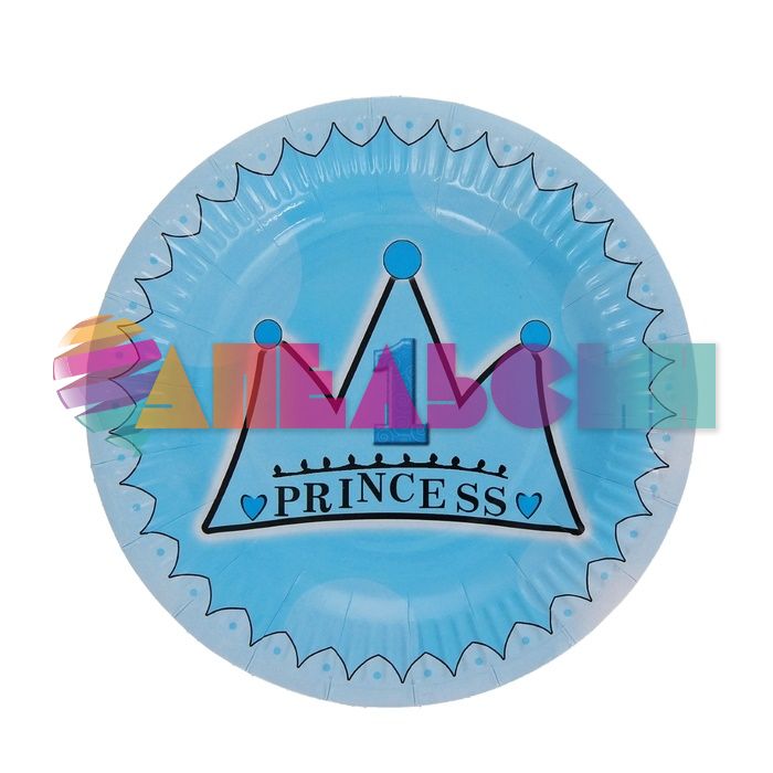 Тарелка 1 Princess Корона голубой 6шт/уп картон 324918